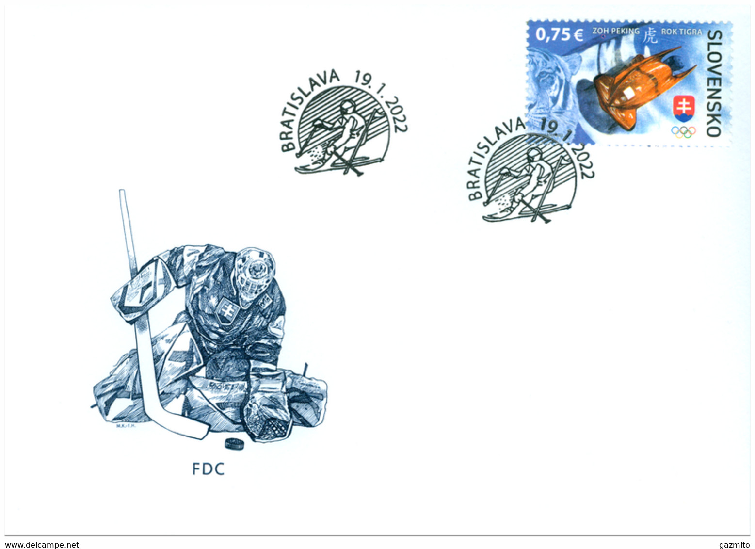 Slovakia 2022, Year Of The Tiger, Olympic Games In Bening, Bobsledge, Hockey, 1val In FDC - Inverno 2022 : Pechino