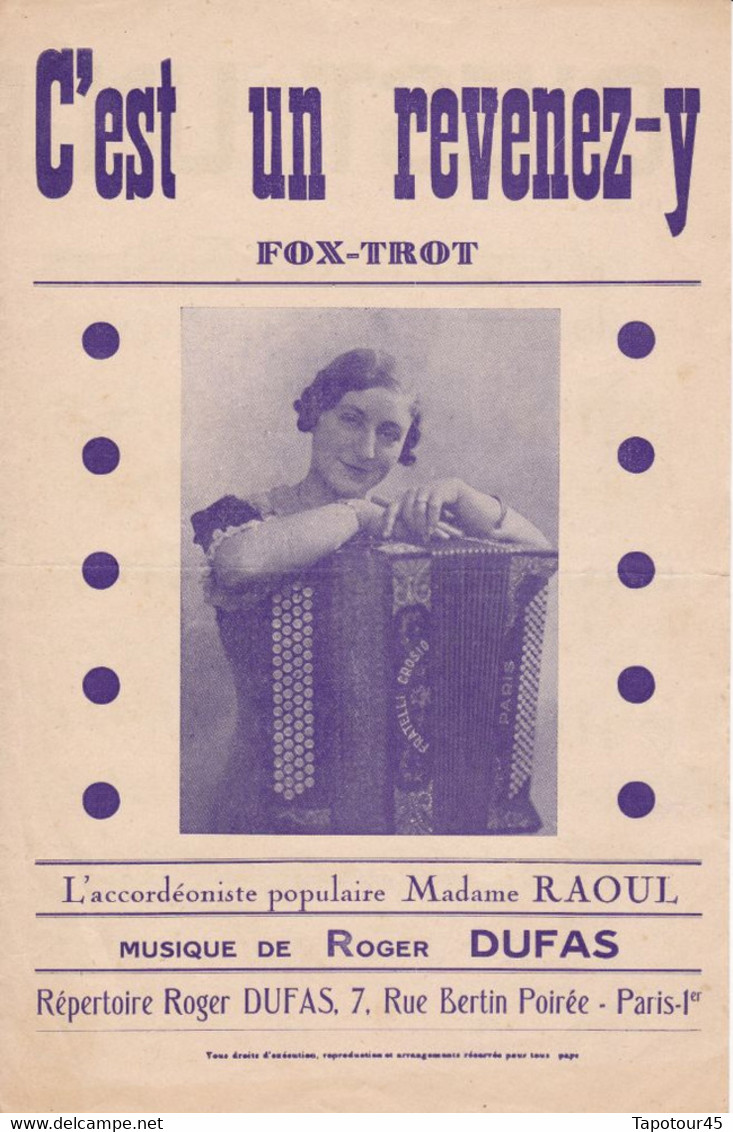 C'est Un Revenez-y	Chanteur	Madame Raoul	Partition Musicale Ancienne > 	24/8/22 - Chant Soliste