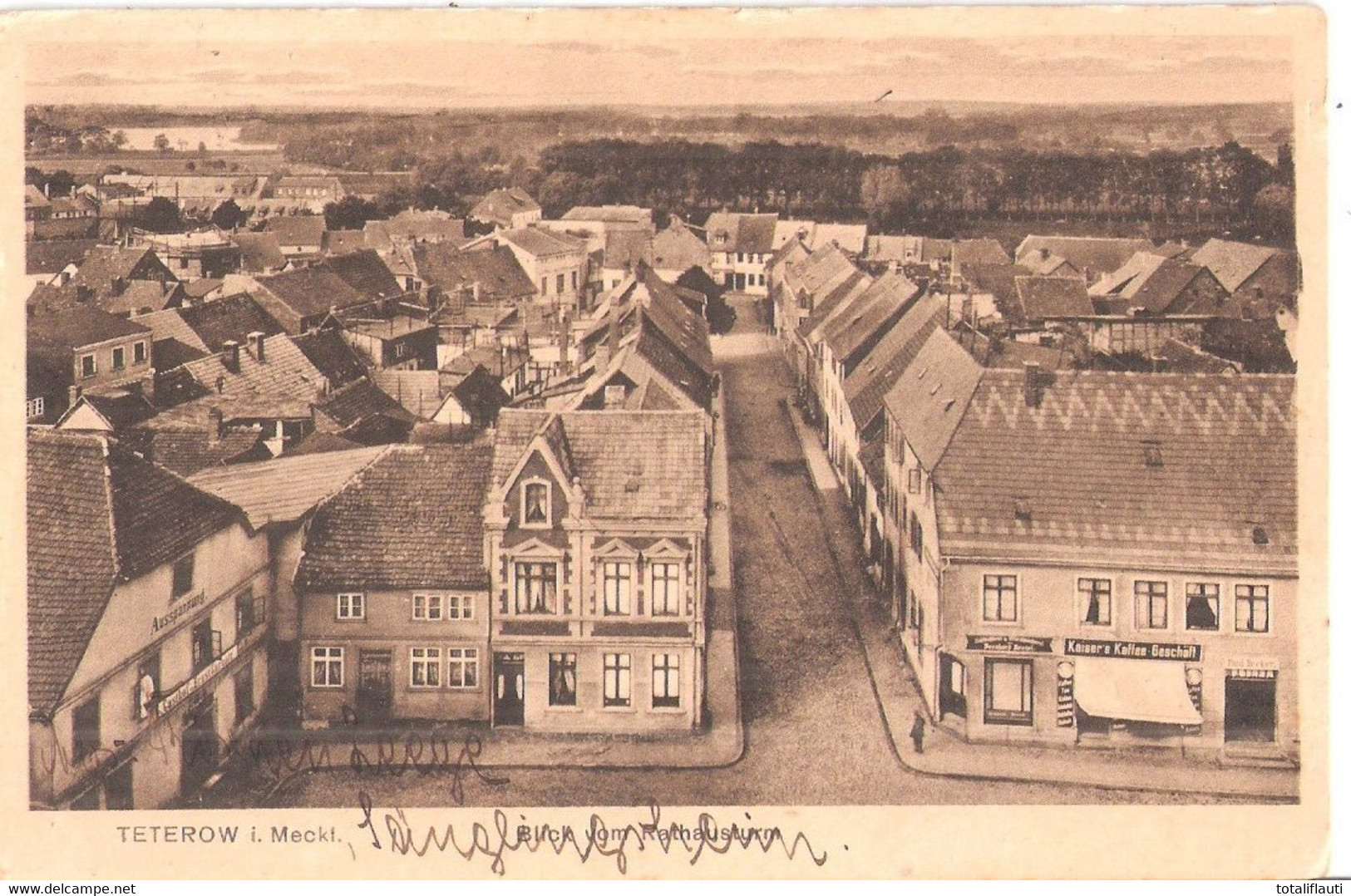 TETEROW Blick Vom Rathausturm Kaisers Kaffee Geschäft Gasthof Garnatz Gelaufen 14.8.1928 - Teterow