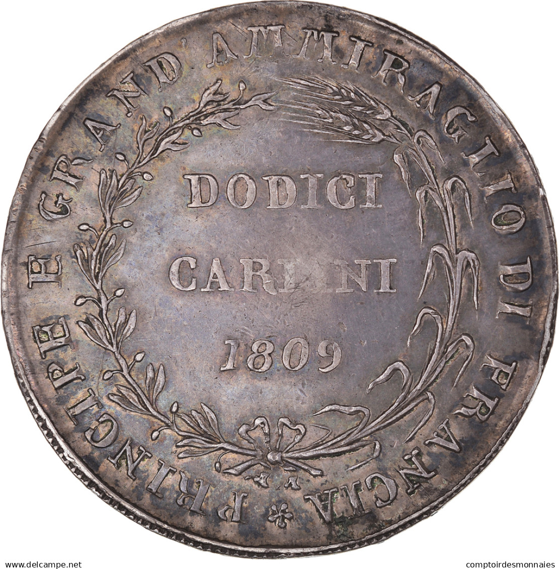 Monnaie, États Italiens, NAPLES, Joachim Murat, Piastra, 12 Carlini, 1809 - Naples & Sicile