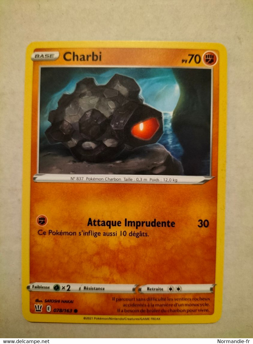 CARTE POKEMON CHARBI 70PV 078/163 SÉRIE ÉPÉE ET BOUCLIER STYLES DE COMBAT 2021 VF COMME NEUVE - Spada E Scudo