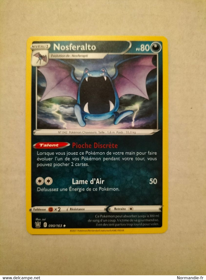 CARTE POKEMON NOSFERALTO 80PV 090/163 SÉRIE ÉPÉE ET BOUCLIER STYLES DE COMBAT 2021 VF COMME NEUVE - Épée & Bouclier