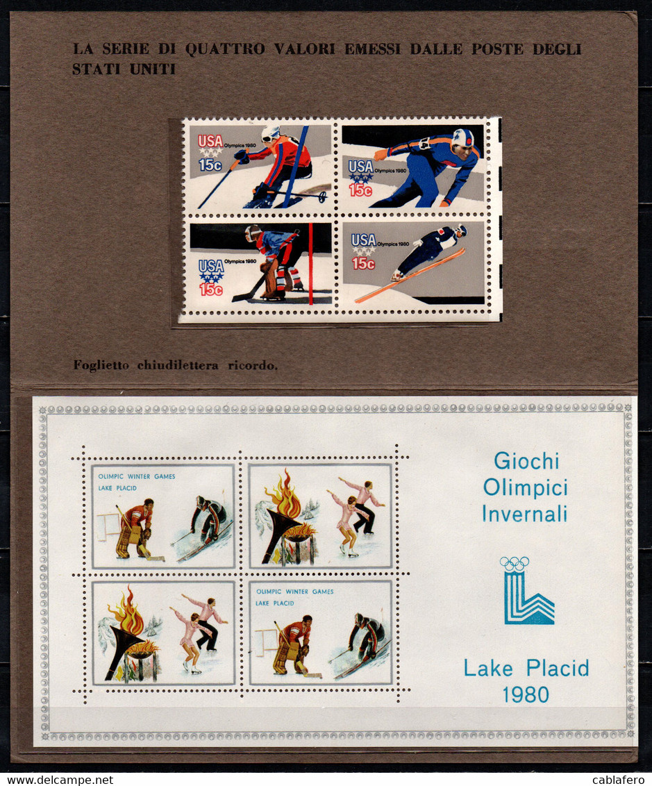 STATI UNITI - 1980 - GIOCHI OLIMPICI INVERNALI LAKE PLACID - CON FOGLIETTO ERINNOFILO - MNH - 3b. 1961-... Ungebraucht