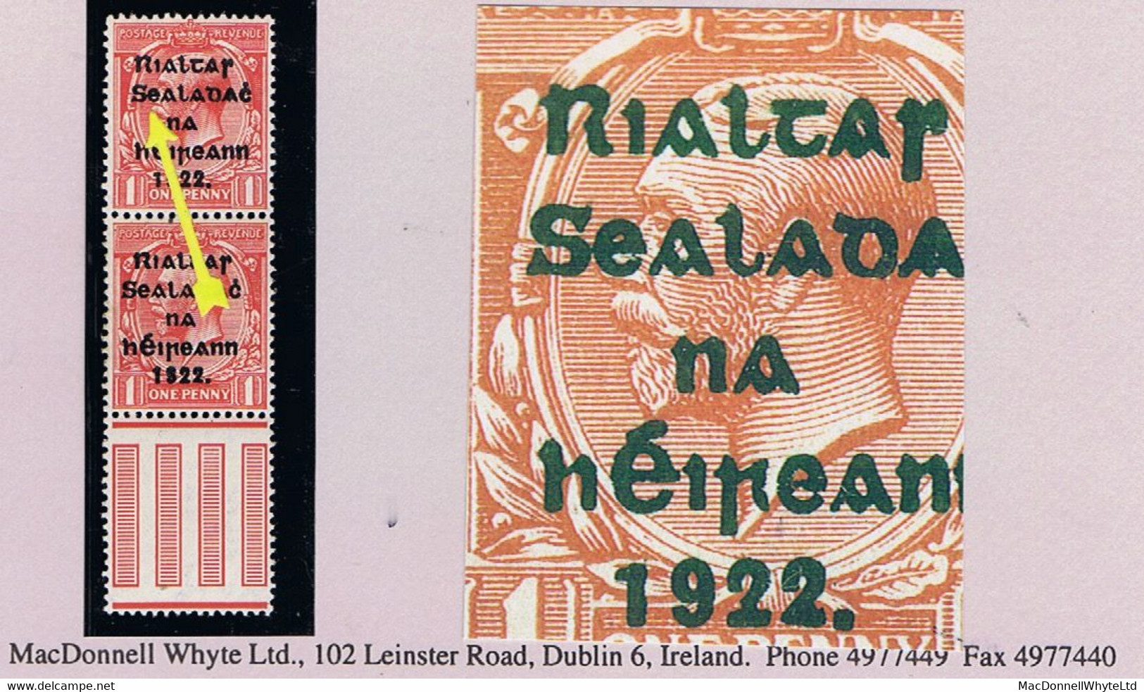 Ireland 1922 Thom Rialtas 5-line Blue-black Overprint On 1d, Variety "R Over Se" In A Marginal Pair Fresh Mint - Ungebraucht