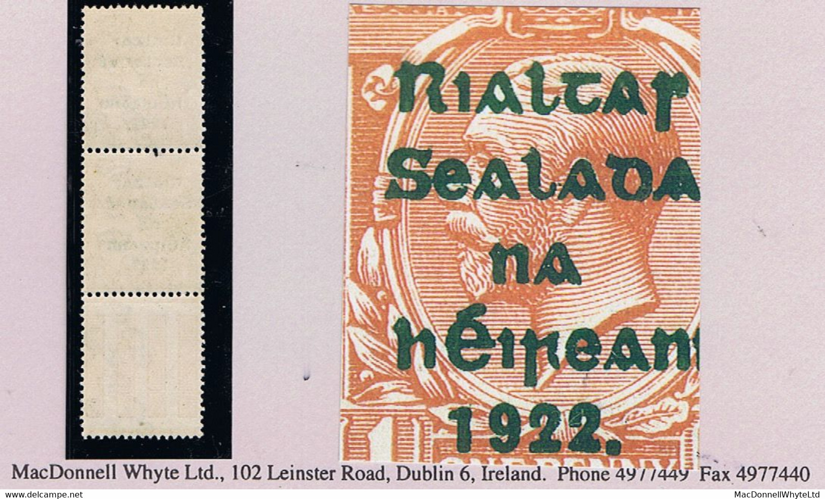 Ireland 1922 Thom Rialtas 5-line Blue-black Overprint On 1d, Variety "R Over Se" In A Marginal Pair Fresh Mint - Ungebraucht