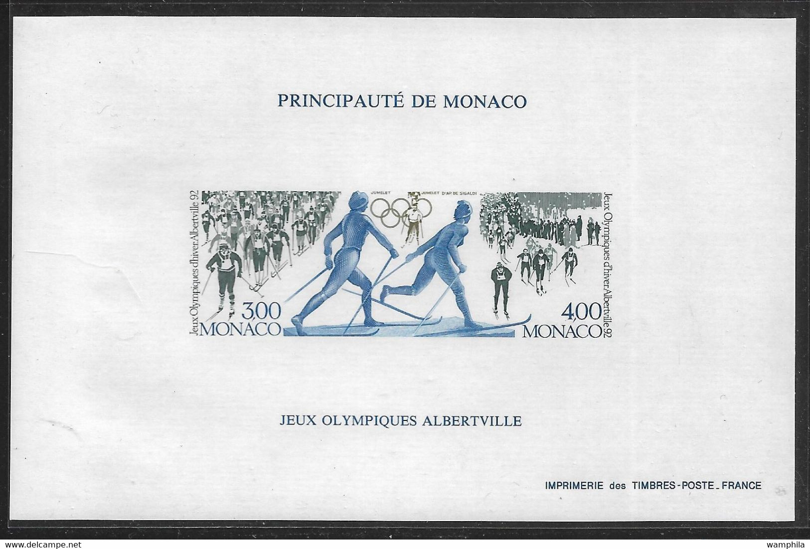 Monaco Bloc Spécial N°15a**non Dentelé, Timbre N°1770/1772 Jeux Olympiques D'Albertville, Ski De Fond, Cote 250€. - Winter 1992: Albertville