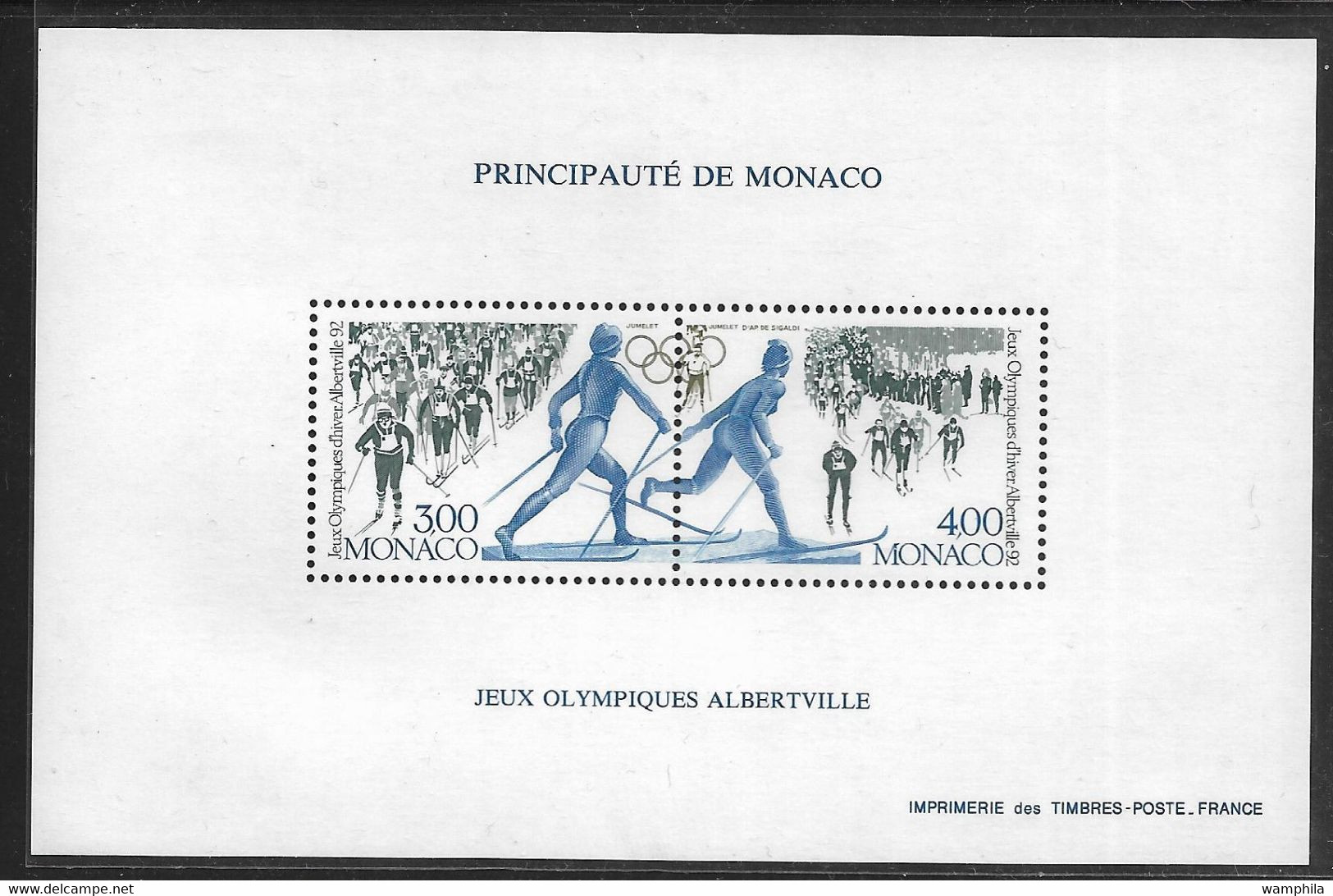 Monaco Bloc Spécial N°15, Timbre N°1770/1772 Jeux Olympiques D'Albertville, Ski De Fond, Cote 170€. - Inverno1992: Albertville