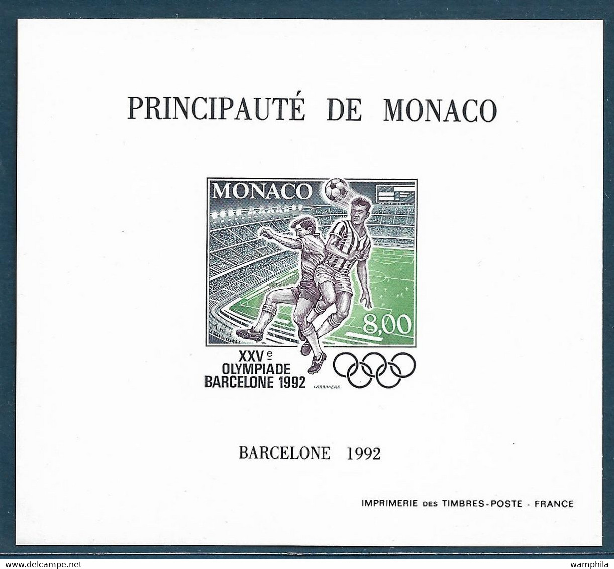 Monaco. Jeux Olympiques De Barcelone Bloc N°18a** Du Timbre N°1812(Jeux Olympique, Football) Cote 200€ - Unused Stamps