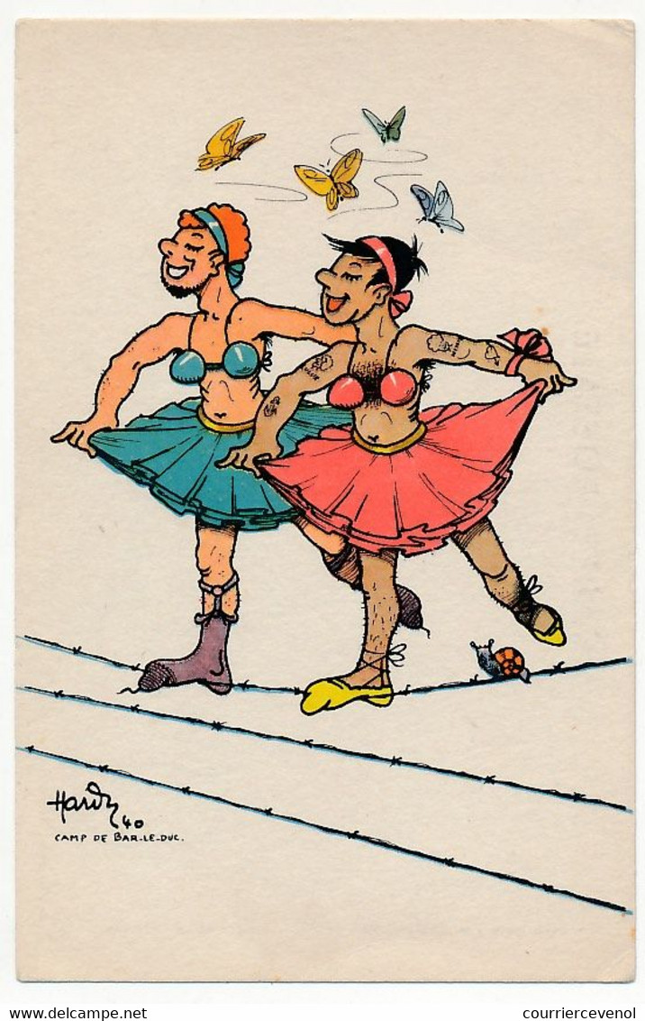 CPSM - BAR-LE-DUC (Meuse) - Dessin De Hardy, Hommes Déguisés En Danseuses Sur Des Barbelés - Camp De Bar Le Duc - Bar Le Duc