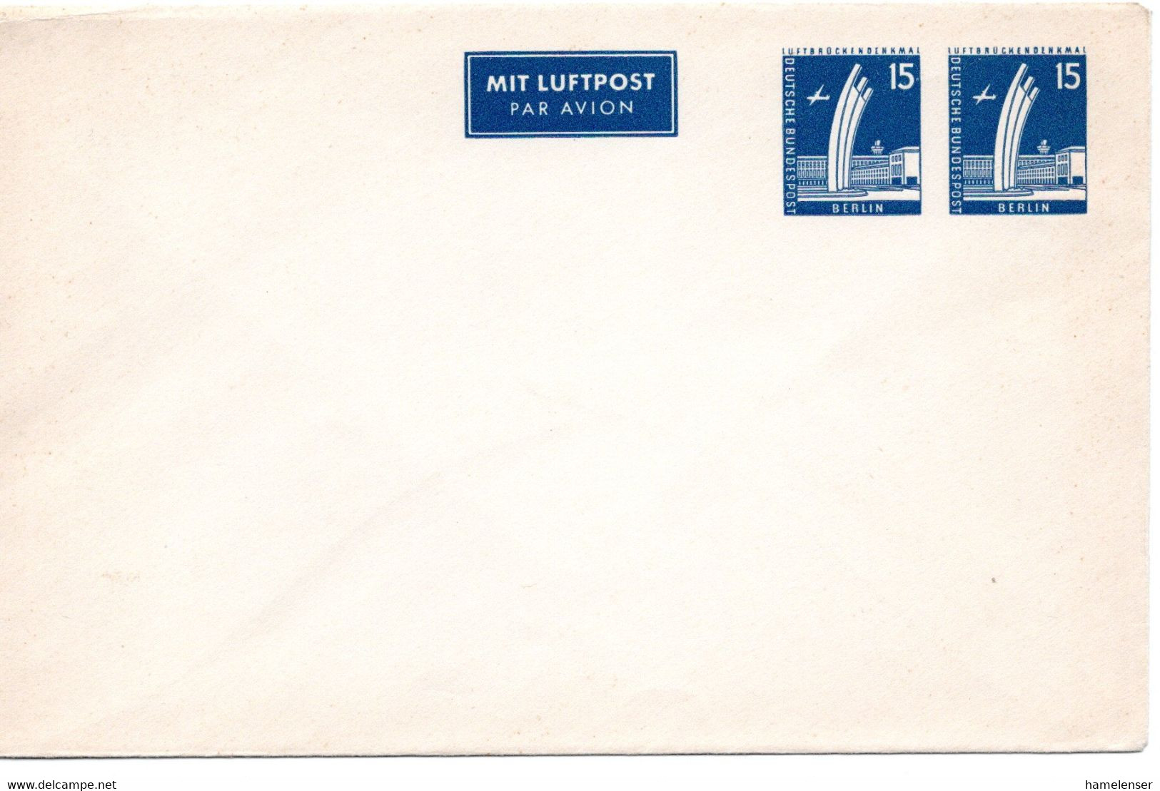 60624 - Berlin - 1963 - 2@15Pfg Luftbruecke PGALpUmschlag, Ungebraucht (rs. Falzreste) - Enveloppes Privées - Neuves