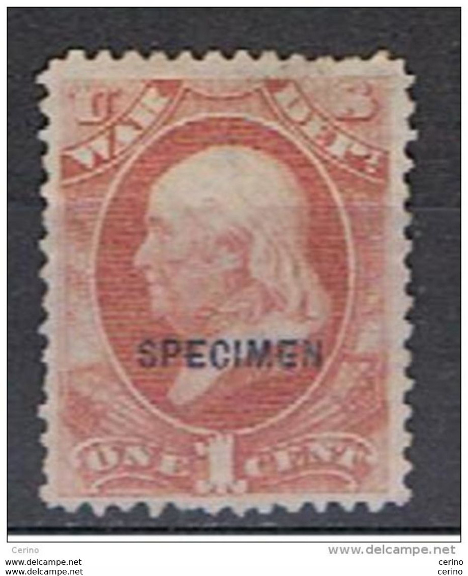 U.S.A. SPECIMEN:  1873  WAR  -  1 C. UNUSED  STAMP  NO  GLUE  -  YV/TELL. 25 - Nachdrucke & Specimen