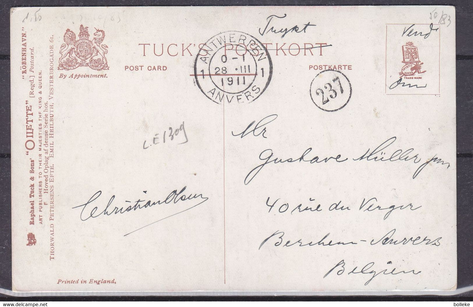 Danemark - Carte Postale De 1911 - Oblit Kjobenhavn - Exp Vers Berchem - Vue église Marmor - Storia Postale
