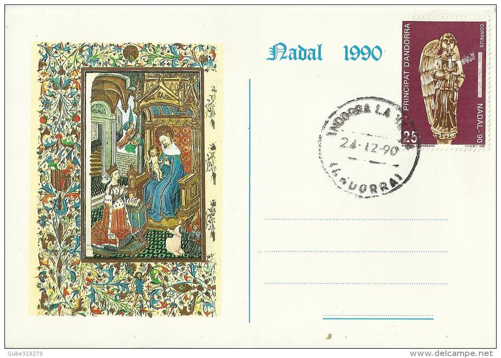 ANDORRA 1990 - RARITY -F D ISSUE  LETTER GRAMME STATIONARY CHRISTMAS  INLAID GOLD IN DESIGN (darker Parts Of Design) ISS - Episcopale Vignetten