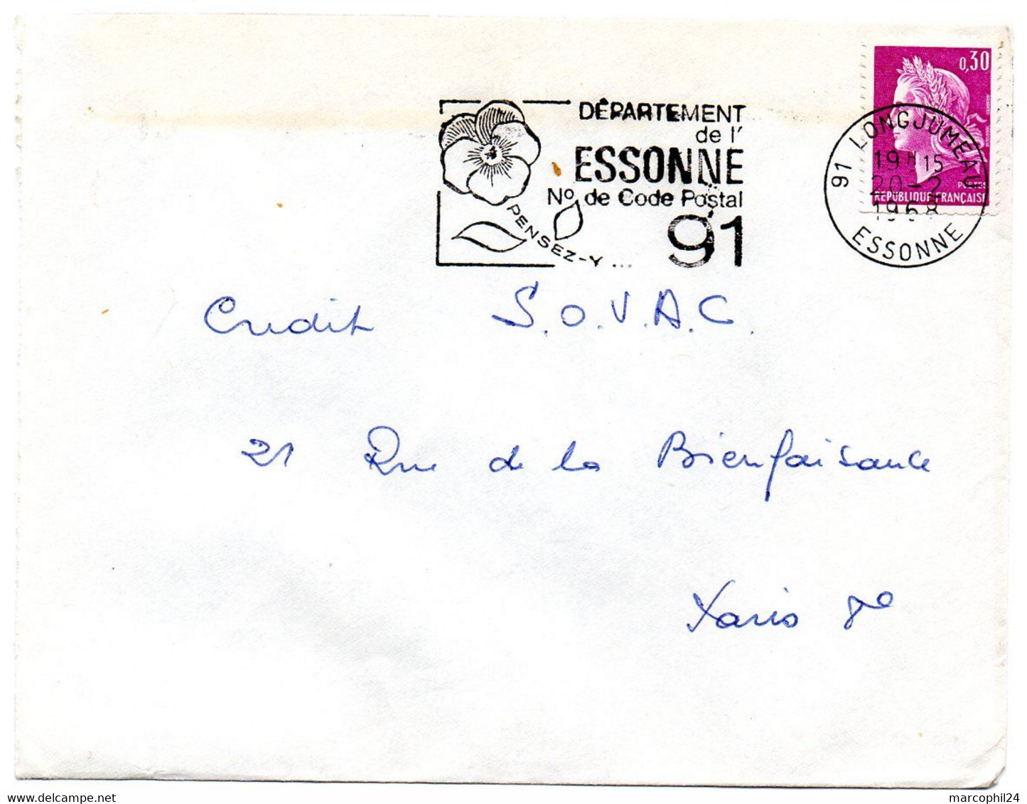 ESSONNE - Dépt N° 91 = LONGJUMEAU 1968 = FLAMME Codée = SECAP  ' N° De CODE POSTAL / PENSEZ-Y ' - Codice Postale