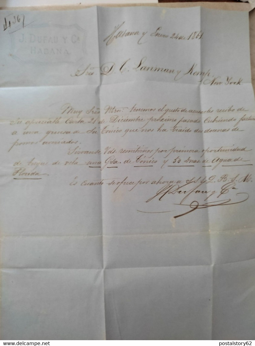 Habana, Avana. Cuba - Lettera Con Contenuto Per New York - Steams Ship 10 Anno 1861 - Voorfilatelie