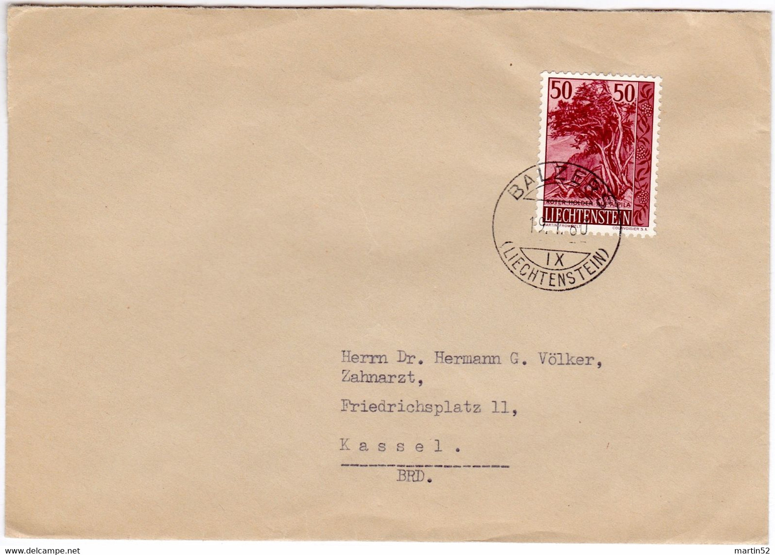 Liechtenstein 1960: Holunder / Sureau (50) Zu 323 Mi 378 Yv 340 Mit Stempel BALZERS 19.I.60 (Zu CHF 8.00) - Lettres & Documents