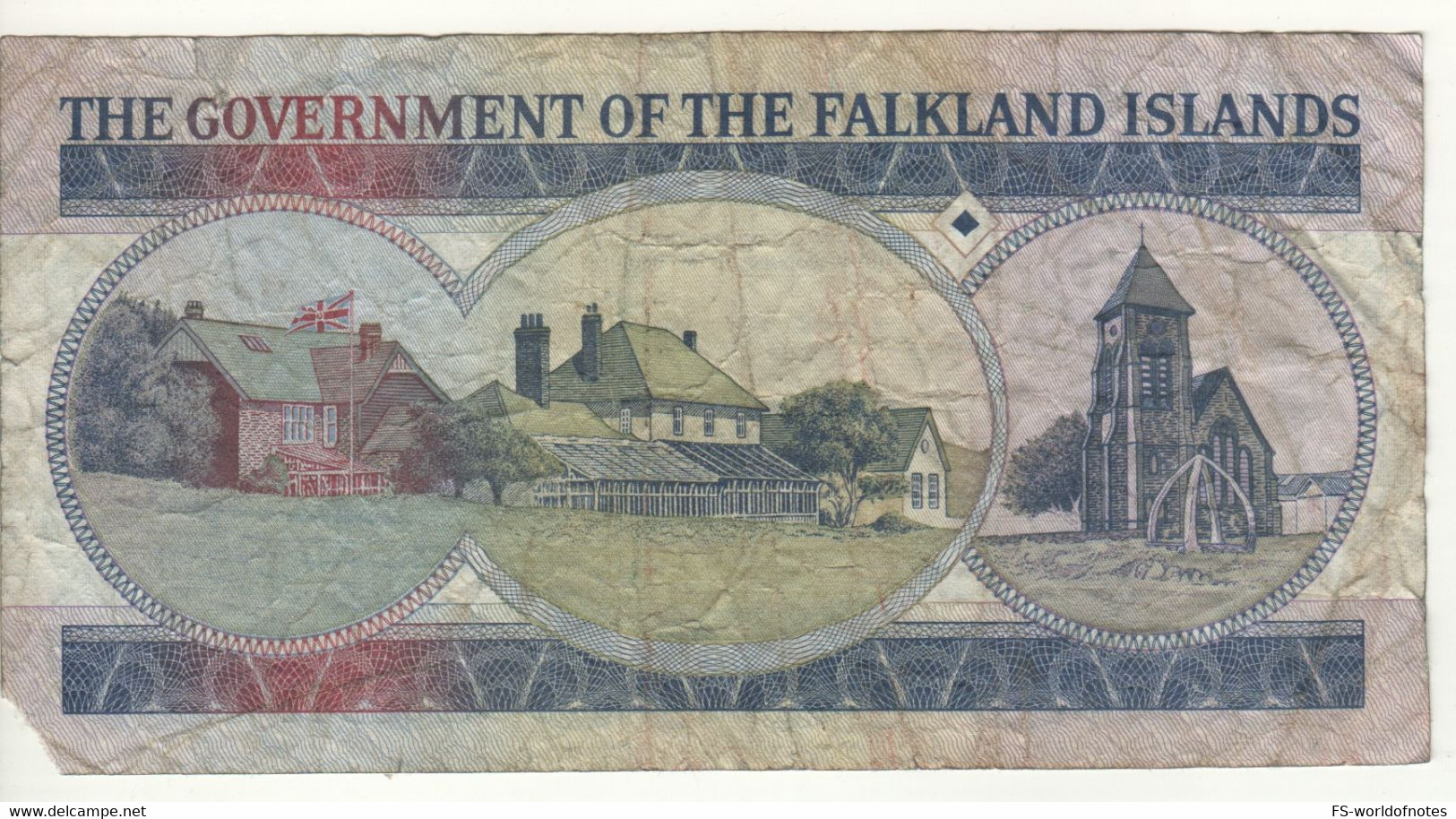 FALKLAND ISLANDS  1  Pounds P13  Dated 1.10. 1984  ( Queen Elizabeth II - Governor's House, Cathedral In Stanley) - Islas Malvinas