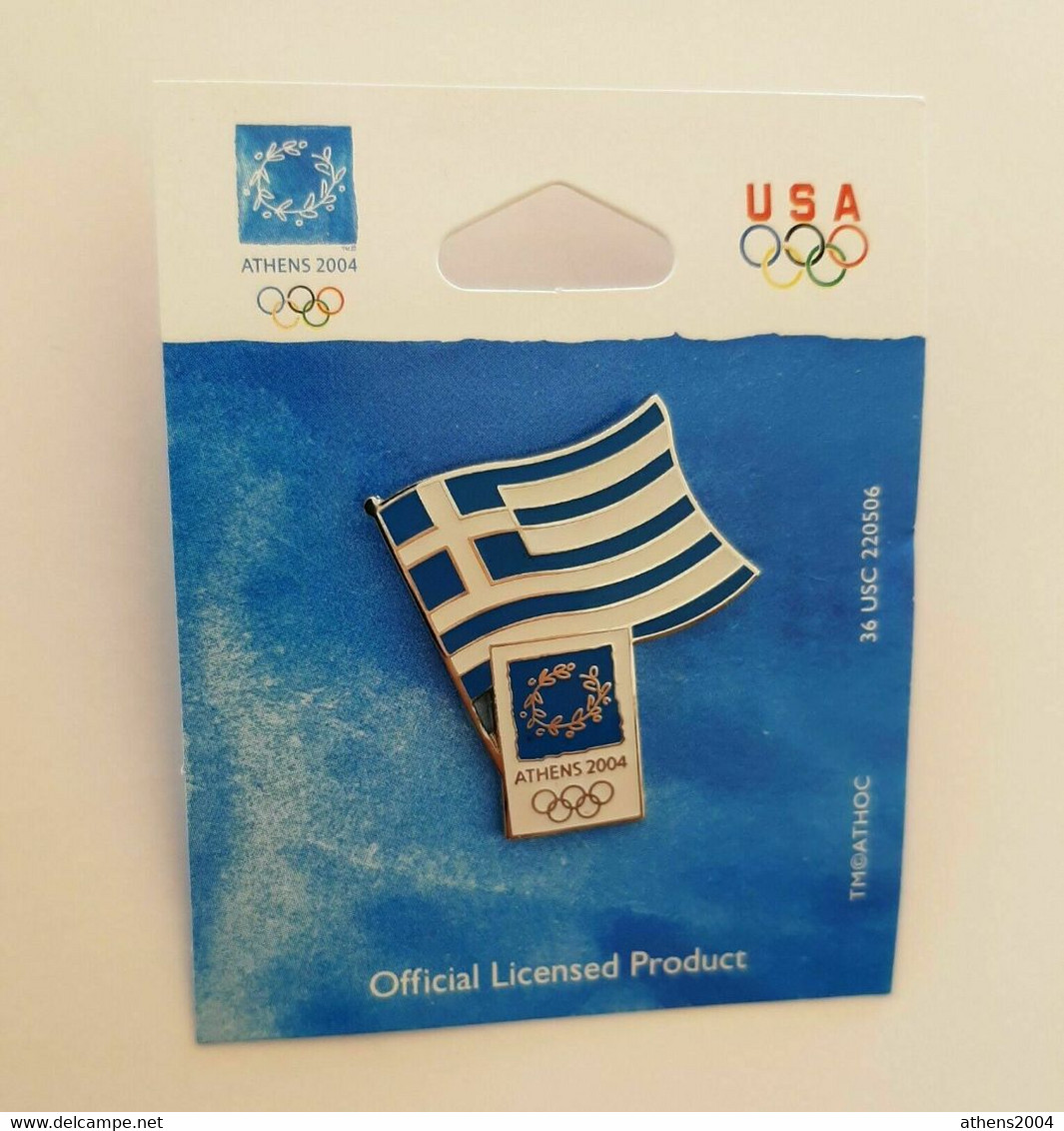 Athens 2004 Olympic Games - GREEK FLAG PIN With Backing Card - Jeux Olympiques