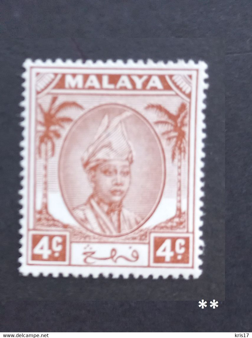 (TI) (MAL-PAH-50-1)(CZ) Malaya Pahang 1950-6 Sultan Sir Abu Bakar 4c Marron (Brown) ** Malaisie Malaysia - Pahang