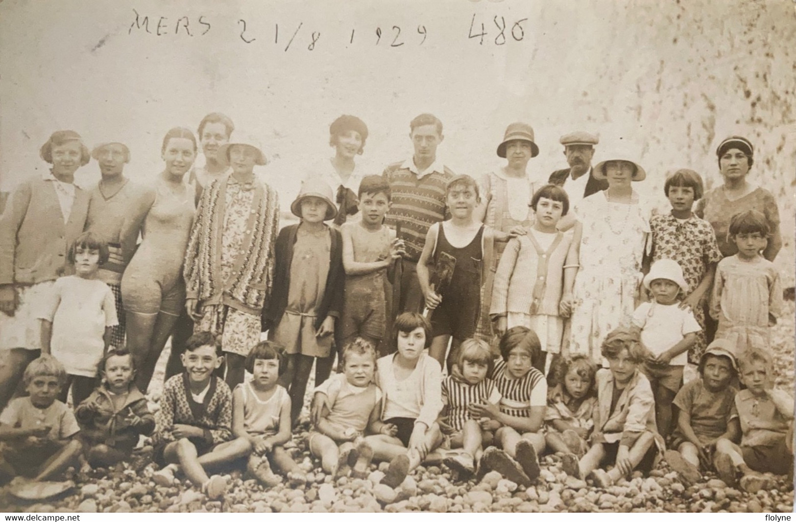 Mers Les Bains - Carte Photo - Groupe Famille Sur La Plage - Baigneurs Baigneuses - 1929 - Mers Les Bains