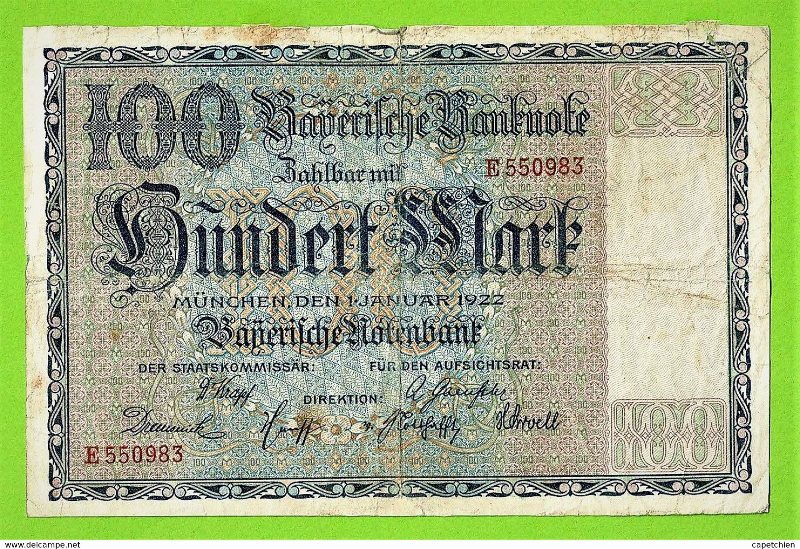 ALLEMAGNE / BAYERISCHE NOTENBANK / 100 MARK / 01 JANVIER 1922 - [ 1] …-1871 : German States