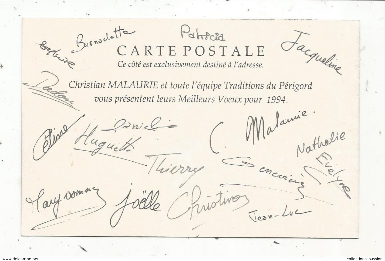 Cp, Publicité , Christian MALAURIE , Traditions Du Périgord , Voeux 1994, SARLAT , Moulin De Moreau , 2 Scans - Publicidad
