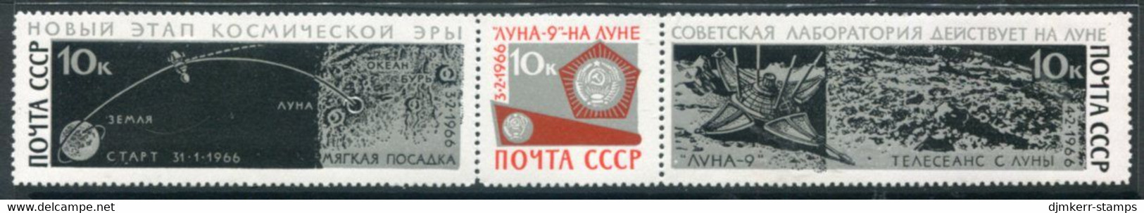 SOVIET UNION 1966 Moon Landing Of Luna 9 Strip MNH / **.  Michel 3296-98 - Nuovi