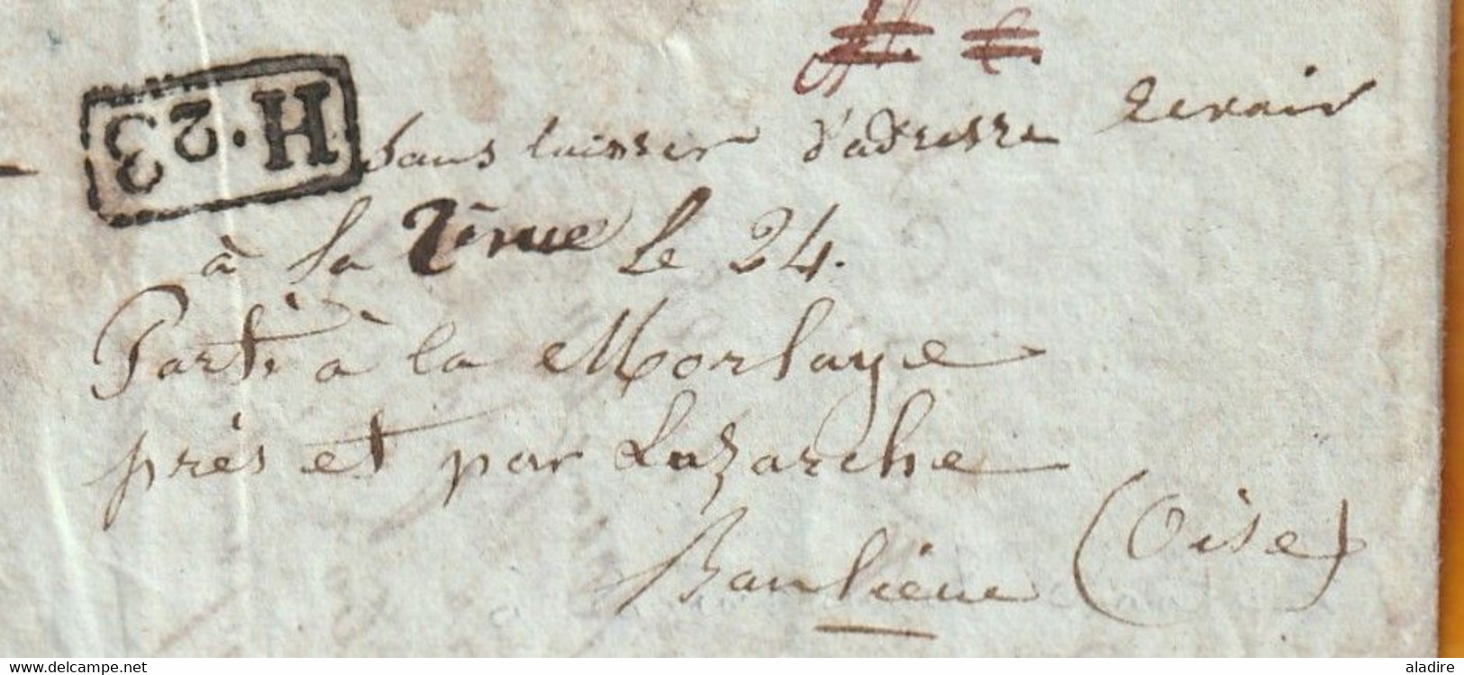 1837  - Lettre pliée avec corresp amicale de 3 p de RIVES, Isère vers PARIS - redirigée vers Luzarches, Val d'Oise