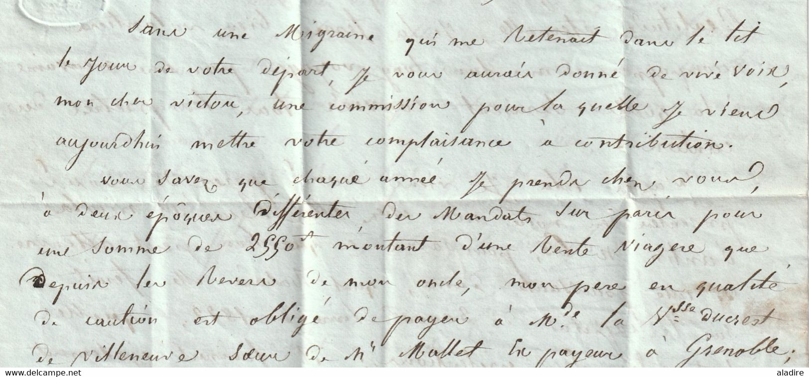 1837  - Lettre pliée avec corresp amicale de 3 p de RIVES, Isère vers PARIS - redirigée vers Luzarches, Val d'Oise