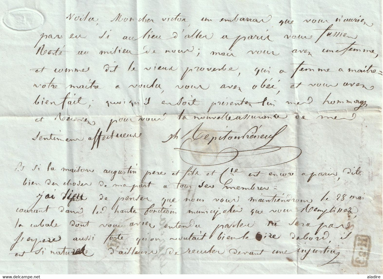 1837  - Lettre pliée avec corresp amicale de 3 p de RIVES, Isère vers PARIS - redirigée vers Luzarches, Val d'Oise