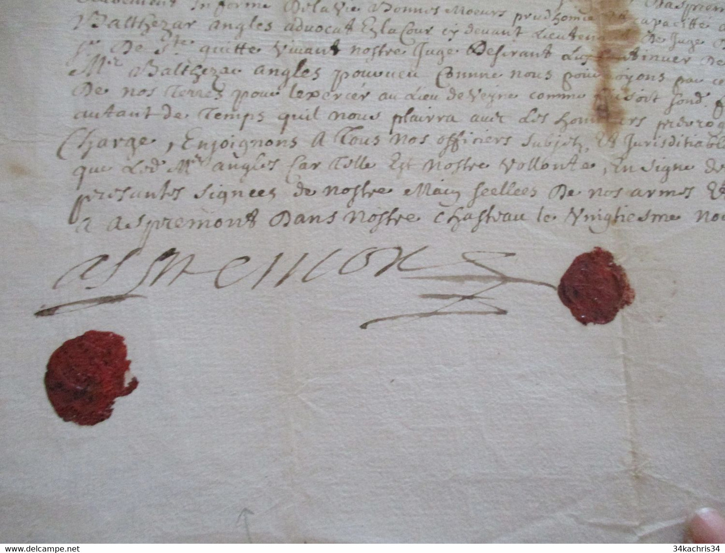 Pièce Signée Avec Sceaux SEIGNEUR D'ASPREMONT 1652 Charge Pour Mr Angles Veynes Basses Alpes En L'état - Sonstige & Ohne Zuordnung