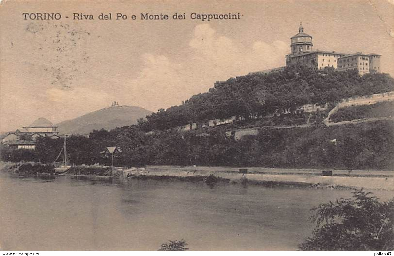 0764 "TORINO - RIVA DEL PO E MONTE CAPPUCCINI" VEDUTA, BARCA. CART SPED 1915 - Fiume Po