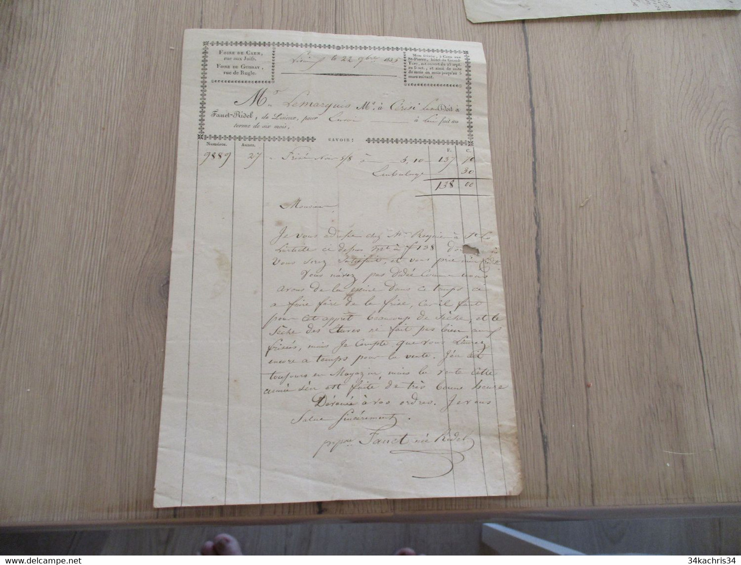 Lettre De Voiture Diligence Roulage Fanet Ridel Lisieux 1835 - Transporte