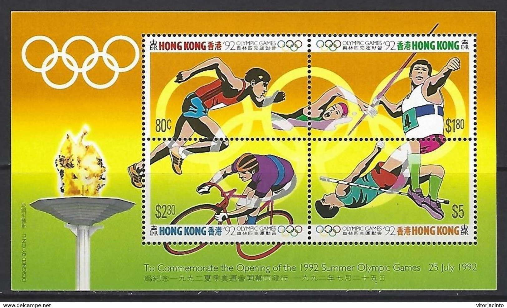 Great Britain - Hong Kong - 1992 Olympic Games - Barcelona, Spain - (souvenir Sheet) - Blocks & Kleinbögen