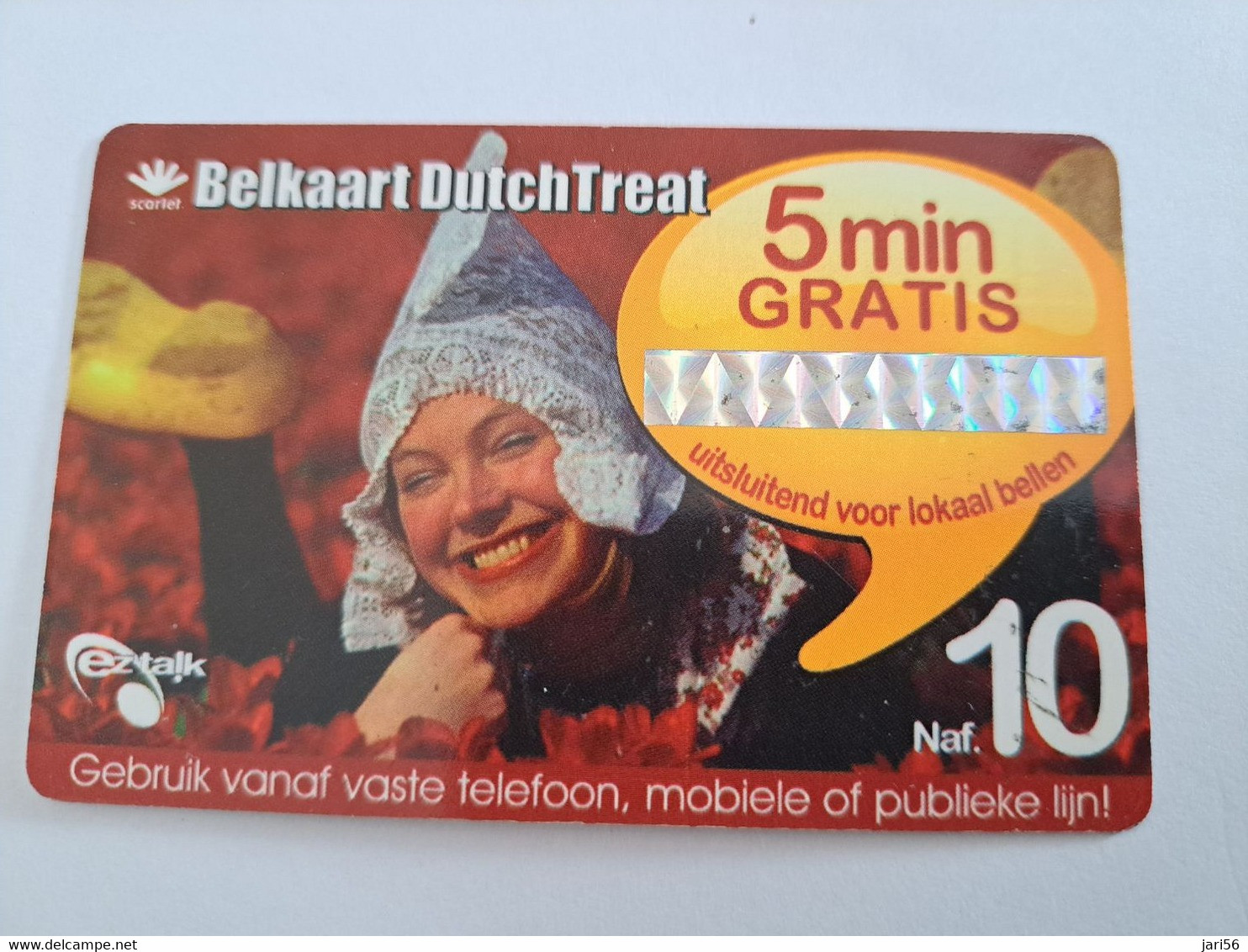 CURACAO NAF 10,- BELKAART DUTCH TREAT  SCARLET / 5MIN GRATIS SILVER STRIP    EZ TALK  MINT !!!   ** 10809** - Antilles (Netherlands)