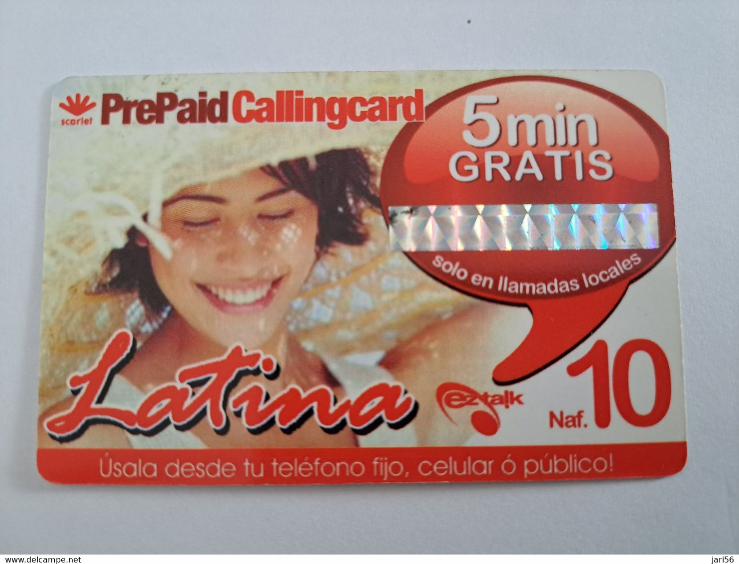 CURACAO NAF 10,- SCARLET LATINA  EZ TALK / 5 MIN GRATIS SILVER STRIP / MINT CARD      ** 10810** - Antille (Olandesi)