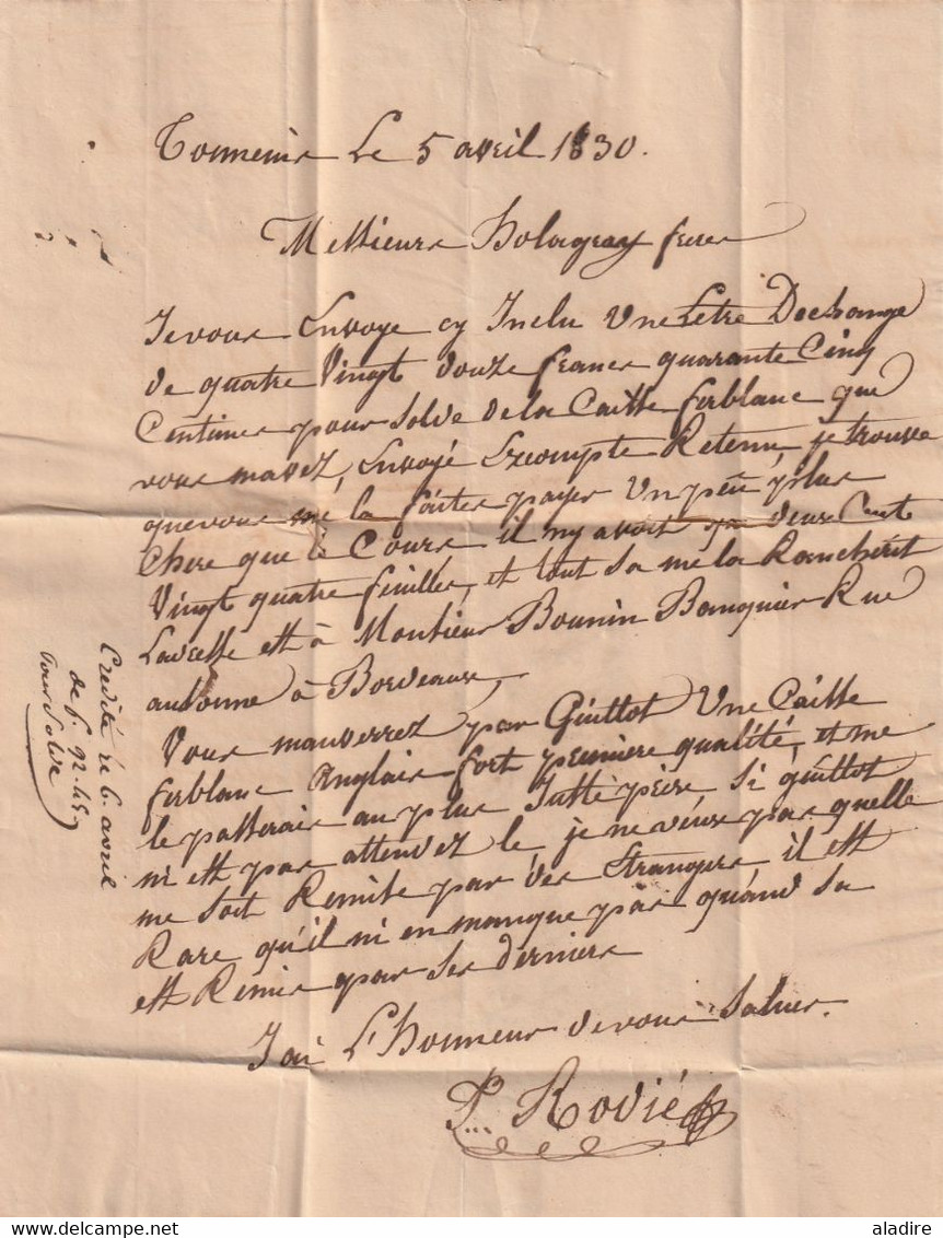 1830 - Marque postale 45 TONNEINS, Lot et Garonne et dateur sur Lettre pliée vers Bordeaux - dateur en arrivée