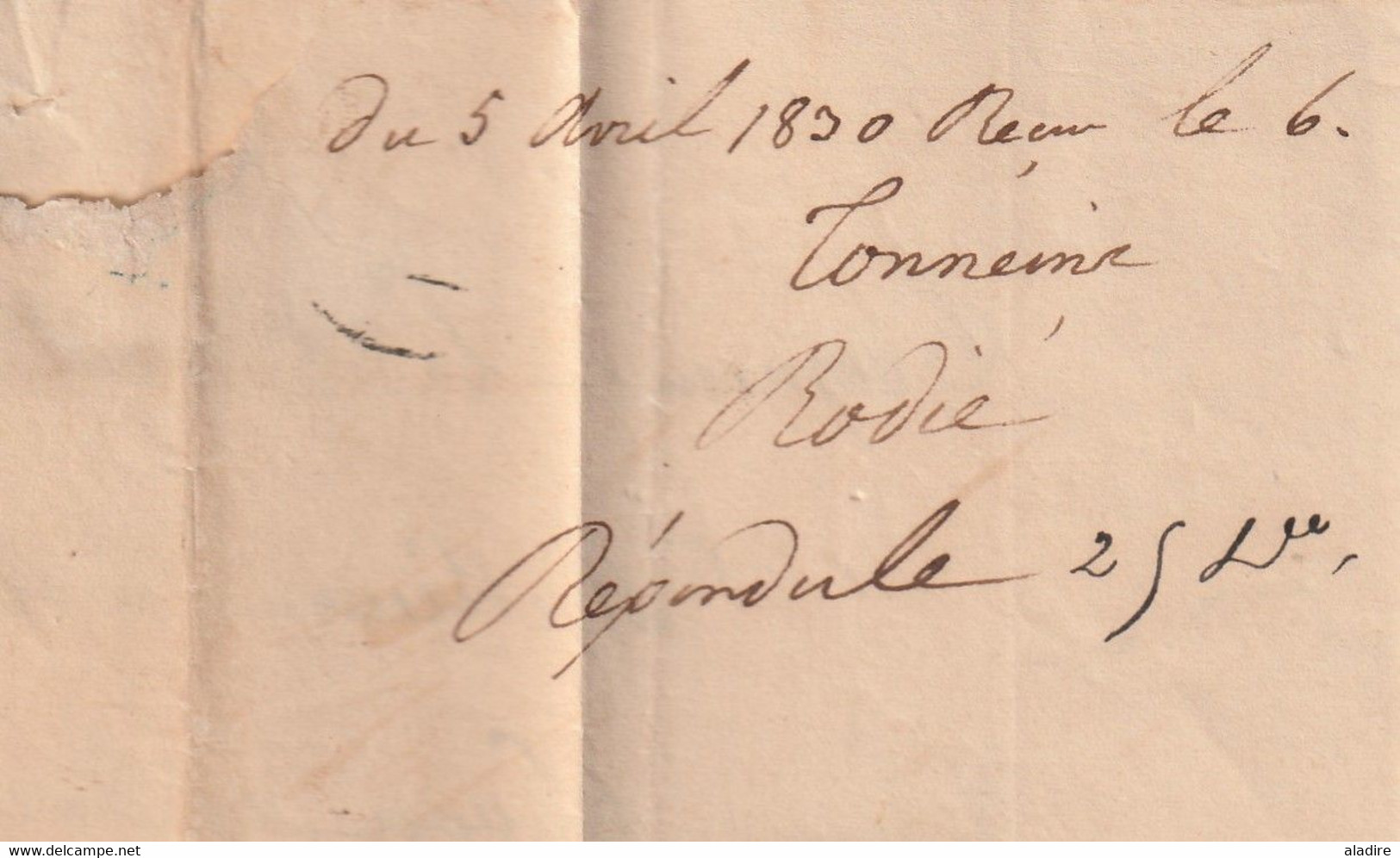 1830 - Marque postale 45 TONNEINS, Lot et Garonne et dateur sur Lettre pliée vers Bordeaux - dateur en arrivée