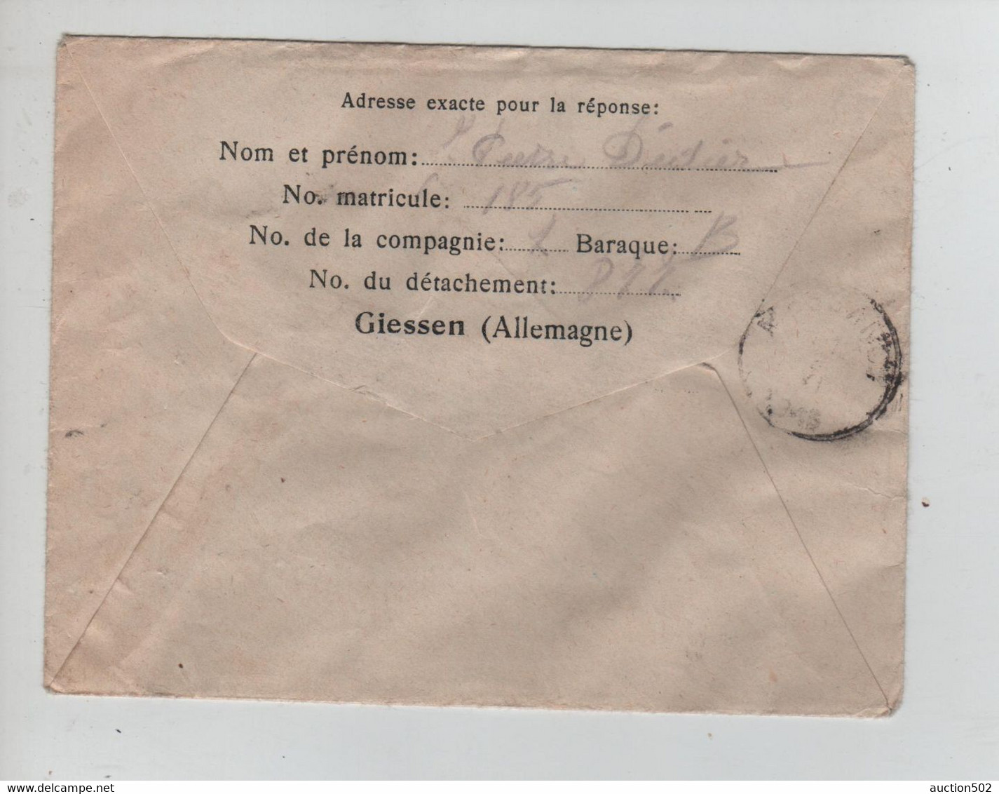 2227PR/ Lettre PDG-POW Camp De Giessen Geprüft 15 F.a. > Messancy - Prisonniers