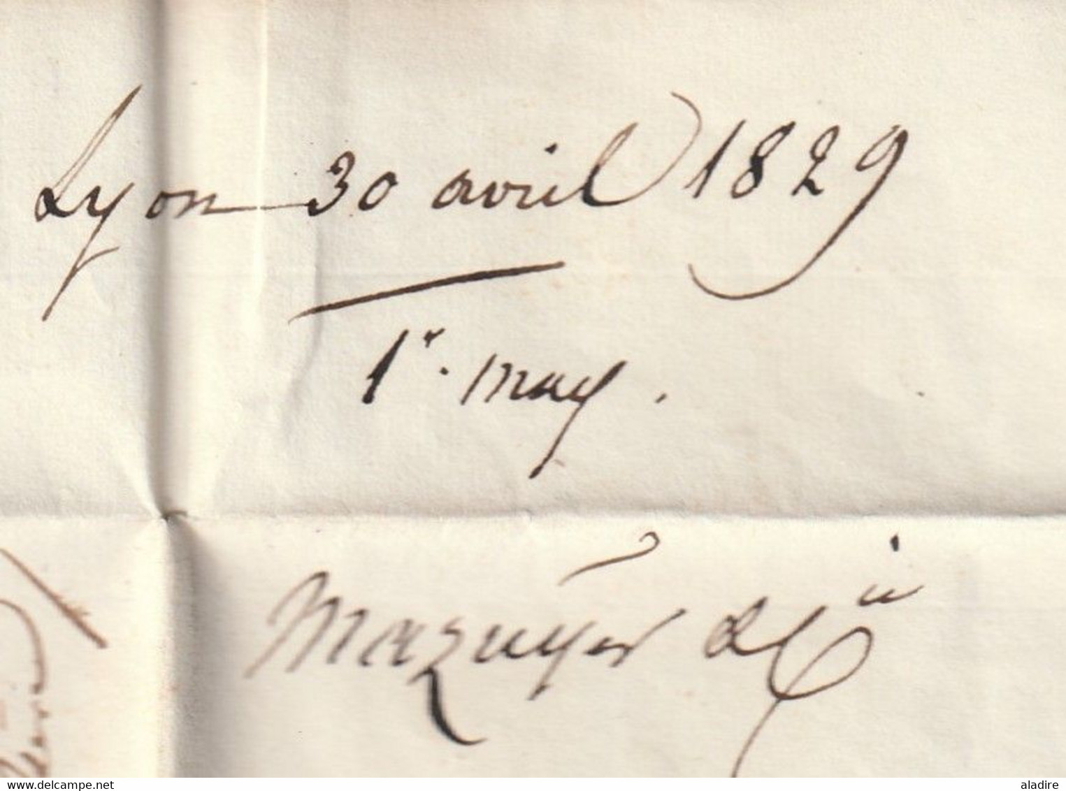 30 Avril 1829 - CACHET A DATE D' ESSAI sur Lettre pliée de LYON vers ANNONAY, Ardèche - dateur en arrivée