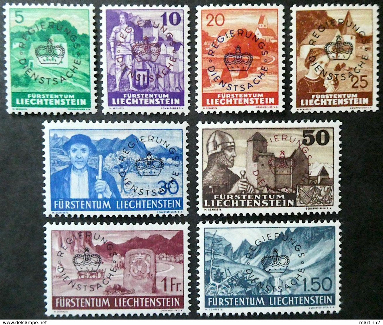Liechtenstein 1934/37: REGIERUNGS+DIENST+SACHE Zu 21-28 Mi 20-27 * Falzspur - Trace De Charnière MLH (Zu CHF 48.00 -50%) - Service