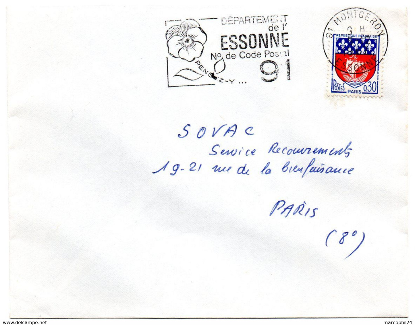 ESSONNE - Dépt N° 91 = MONTGERON 1968 = FLAMME Codée = SECAP Illustrée D'une Pensée ' N° De CODE POSTAL / PENSEZ-Y ' - Postleitzahl