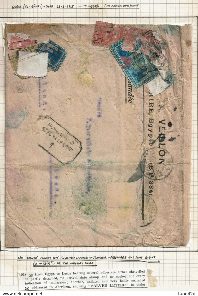 CTN38 - SALVAGED MAIL EL-GHURI / LEEDS 23/3/1918 VOIR NOTE - 1915-1921 Protettorato Britannico