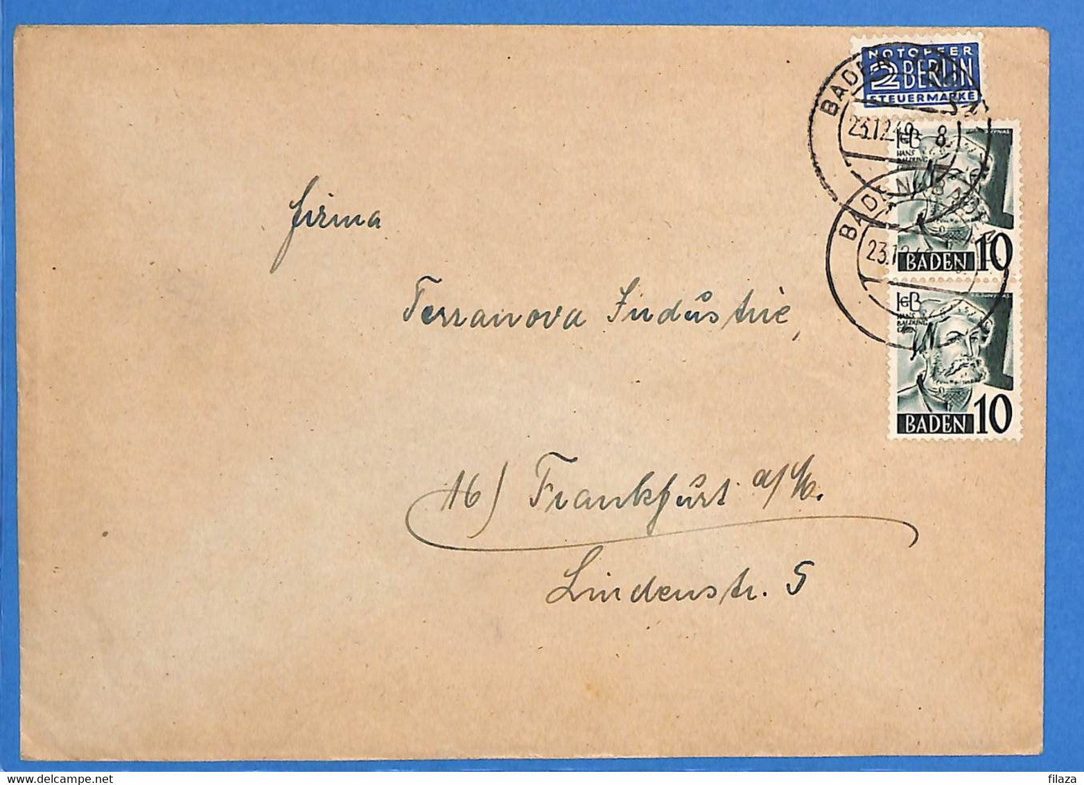 Allemagne Zone Française 1949 Lettre De Baden-Baden (G8001) - Bade