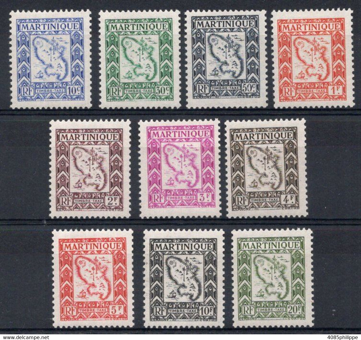 Martinique Timbres Taxe N°27 à 36* Neufs Charnières TB Cote : 11,50 € - Strafport