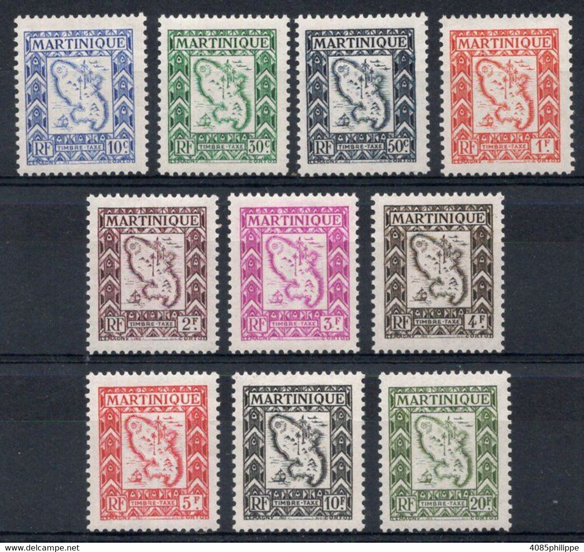 Martinique Timbres Taxe N°27 à 36* Neufs Charnières TB Cote : 11,50 € - Impuestos