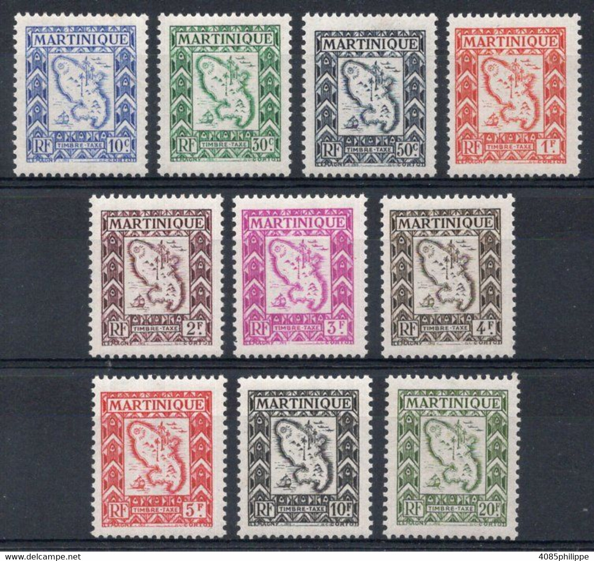 Martinique Timbres Taxe N°27 à 36* Neufs Charnières TB Cote : 11,50 € - Impuestos