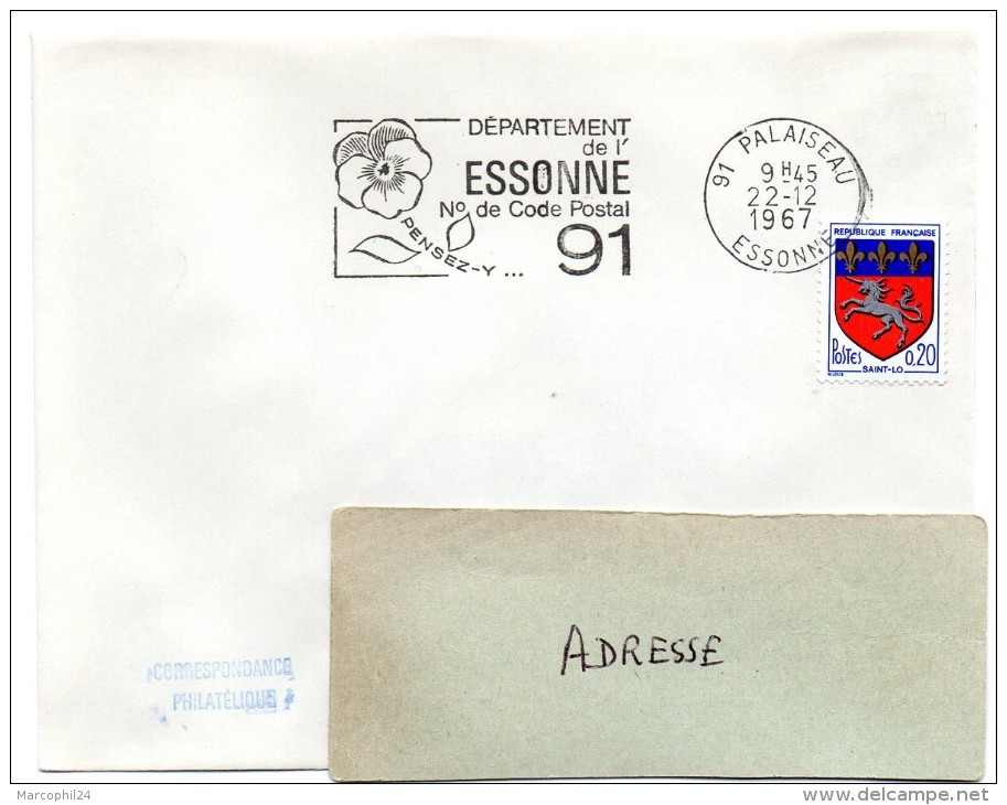 ESSONNE - Dépt N° 91 = PALAISEAU 1967 = FLAMME Codée SUPERBE = SECAP  ' N° De CODE POSTAL / PENSEZ-Y ' - Codice Postale