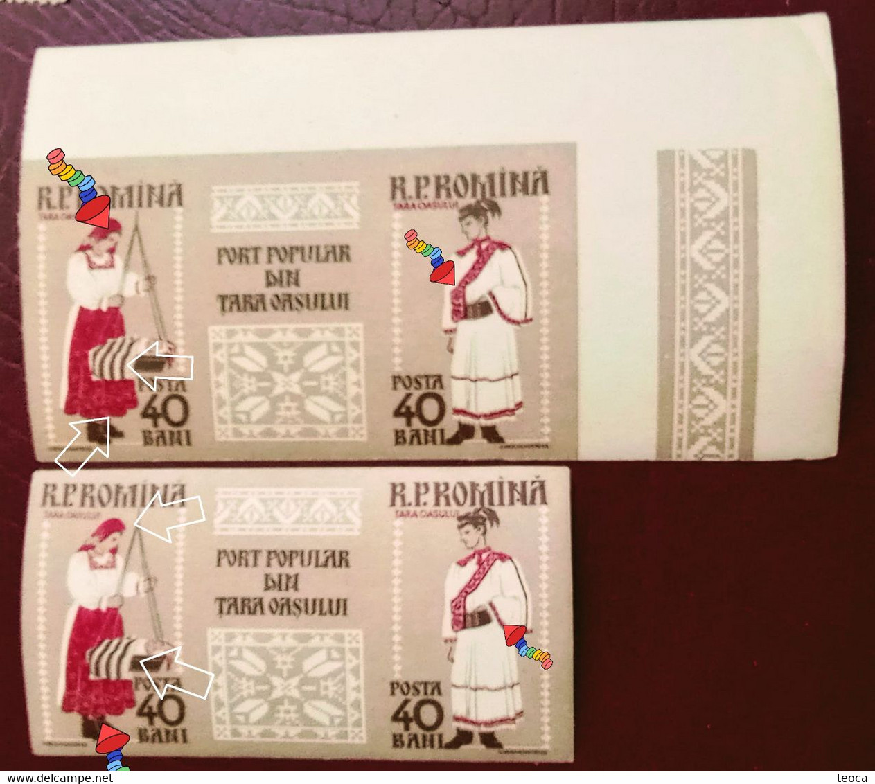 Stamps Errors Romania 1958  # MI 1740-41 B Printed With Errors  Traditional Popular Costume Țară Orașului Area - Variedades Y Curiosidades