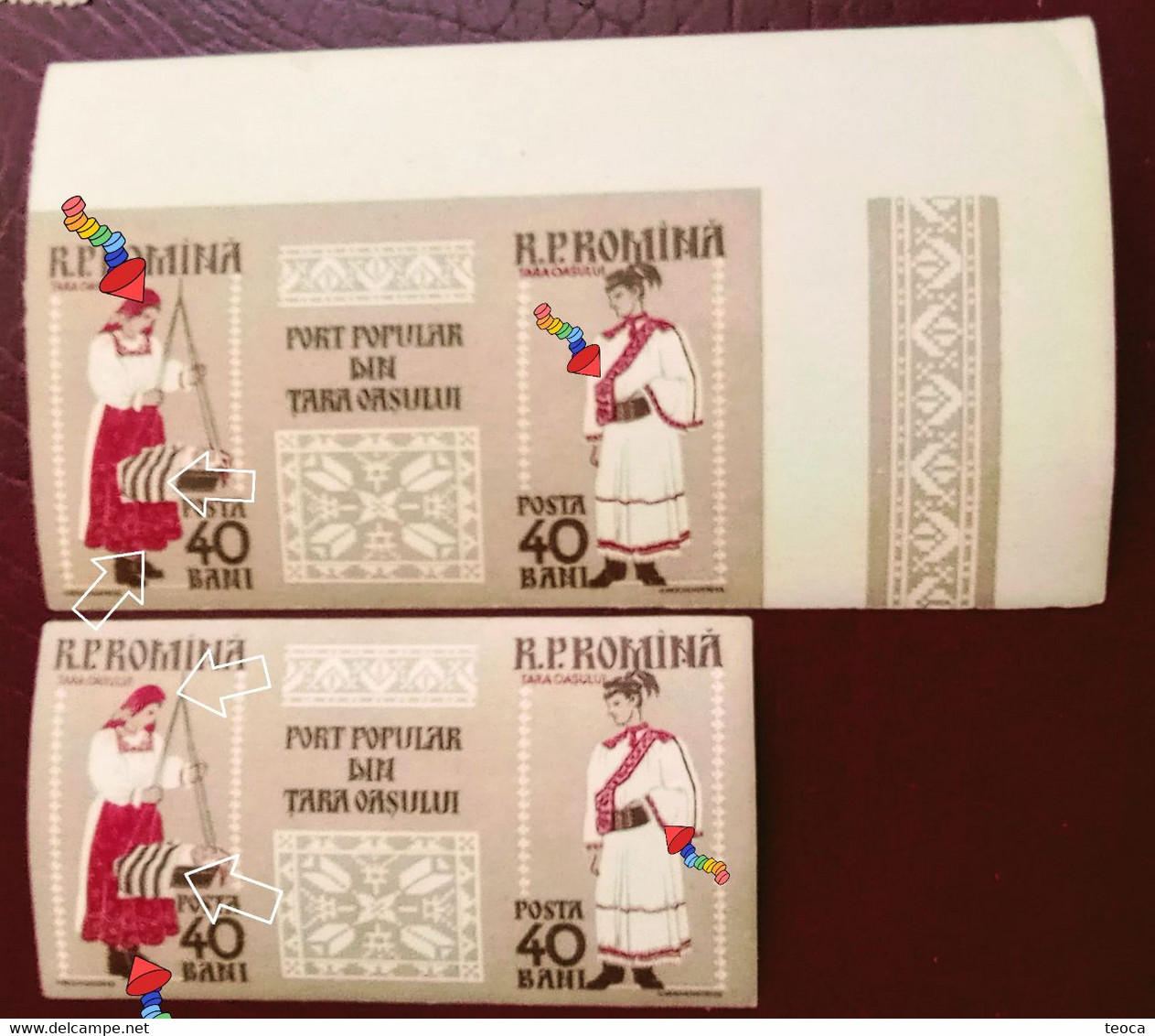 Stamps Errors Romania 1958  # MI 1740-41 B Printed With Errors  Traditional Popular Costume Țară Orașului Area - Abarten Und Kuriositäten